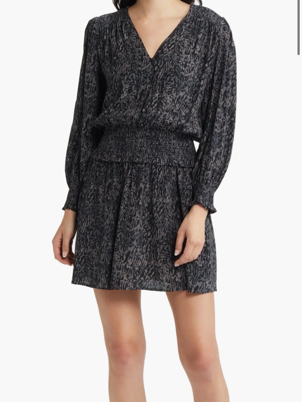 Rails Nordstrom Zana Animal Print Smocked Long Sleeve Minidress XL